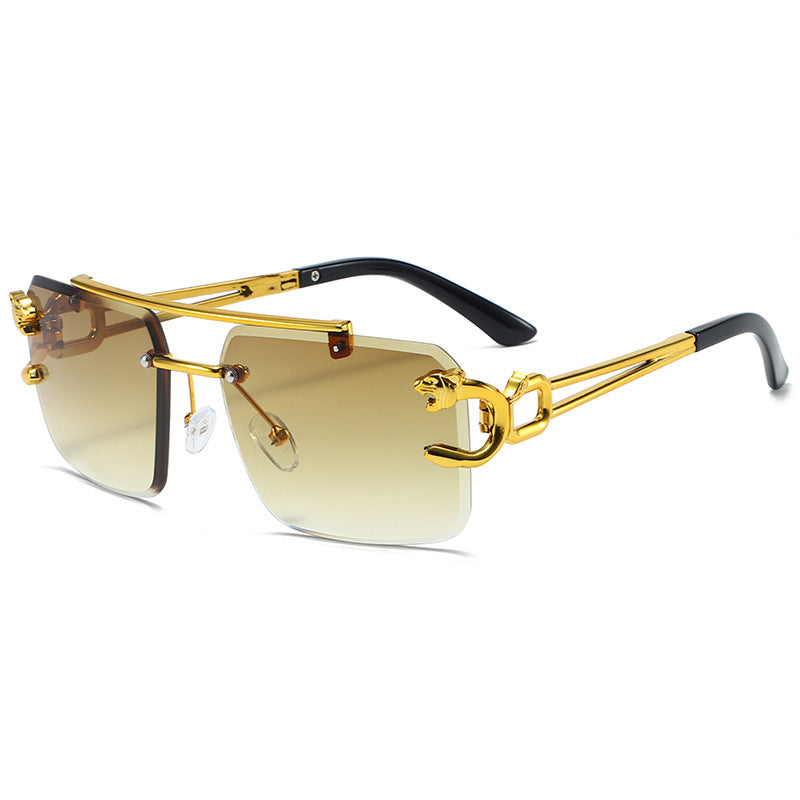 Wholesale Frameless leopard head double beam new style fashion personality trend outdoor driving personality trend Sunglasses